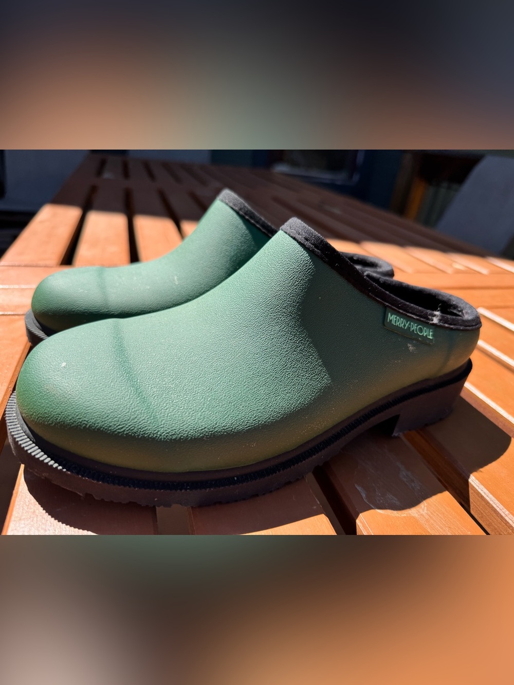 Merry People Green and Black Clogs